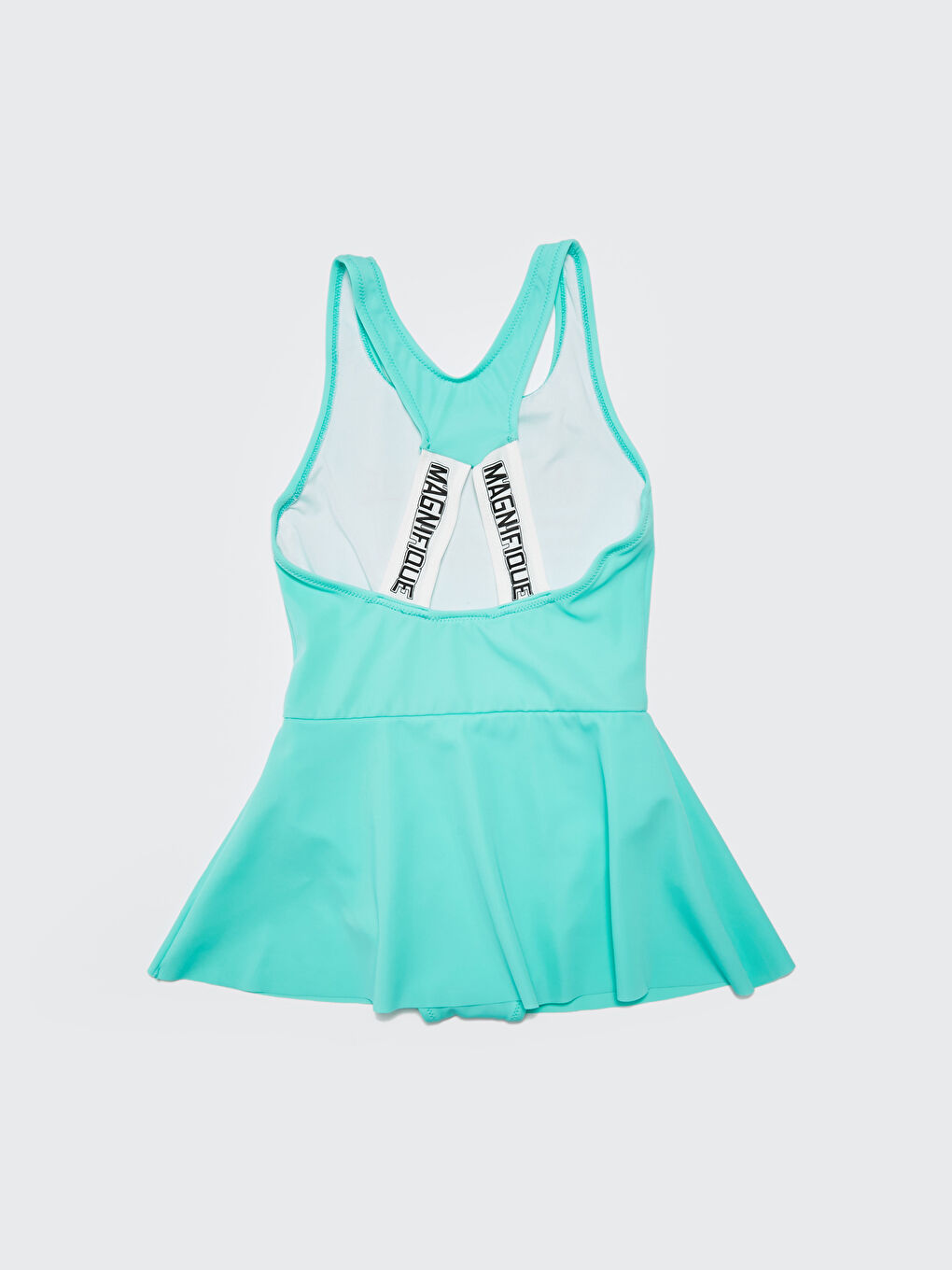 Момичешки бански костюм с пола и принт с букви, изработен от еластична материя-2