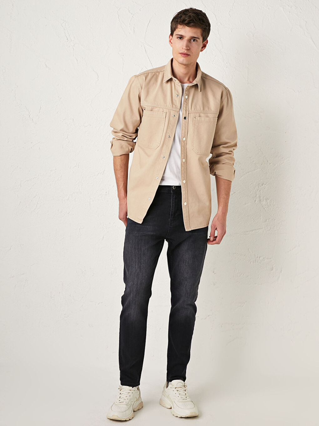 Bej Standart Kalıp Erkek Jean Ceket-3