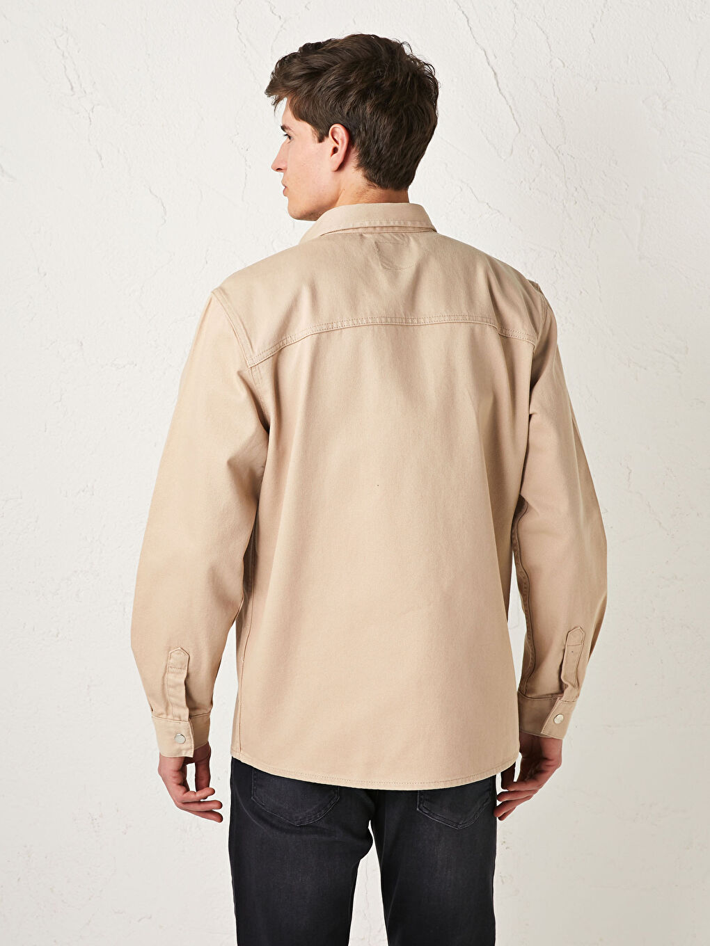 Bej Standart Kalıp Erkek Jean Ceket-4