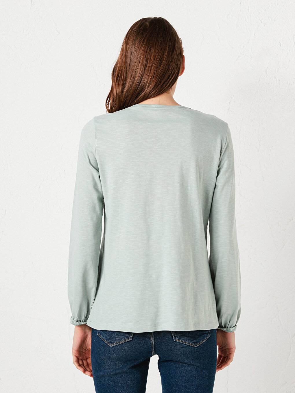 Tie Collar Embroidered Long Sleeve Cotton Women's Blouse-3