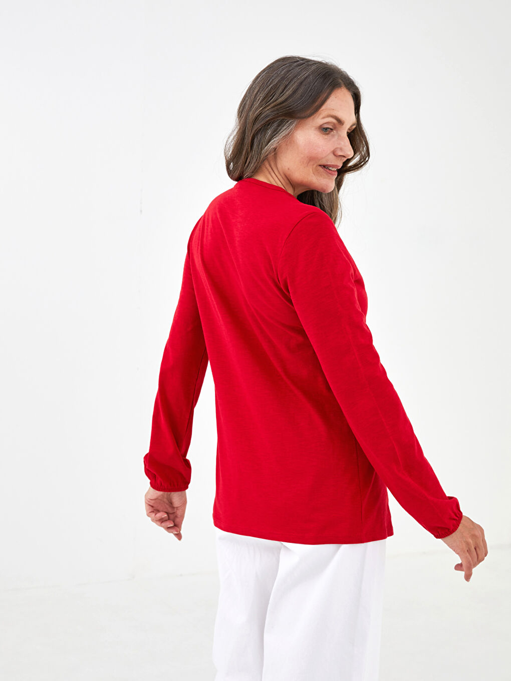 Tie Collar Embroidered Long Sleeve Cotton Women's Blouse-4