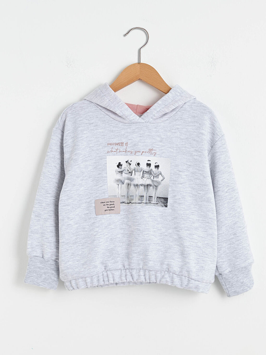 Hooded Ballerina Printed Long Sleeve Girls Sweatshirt-1