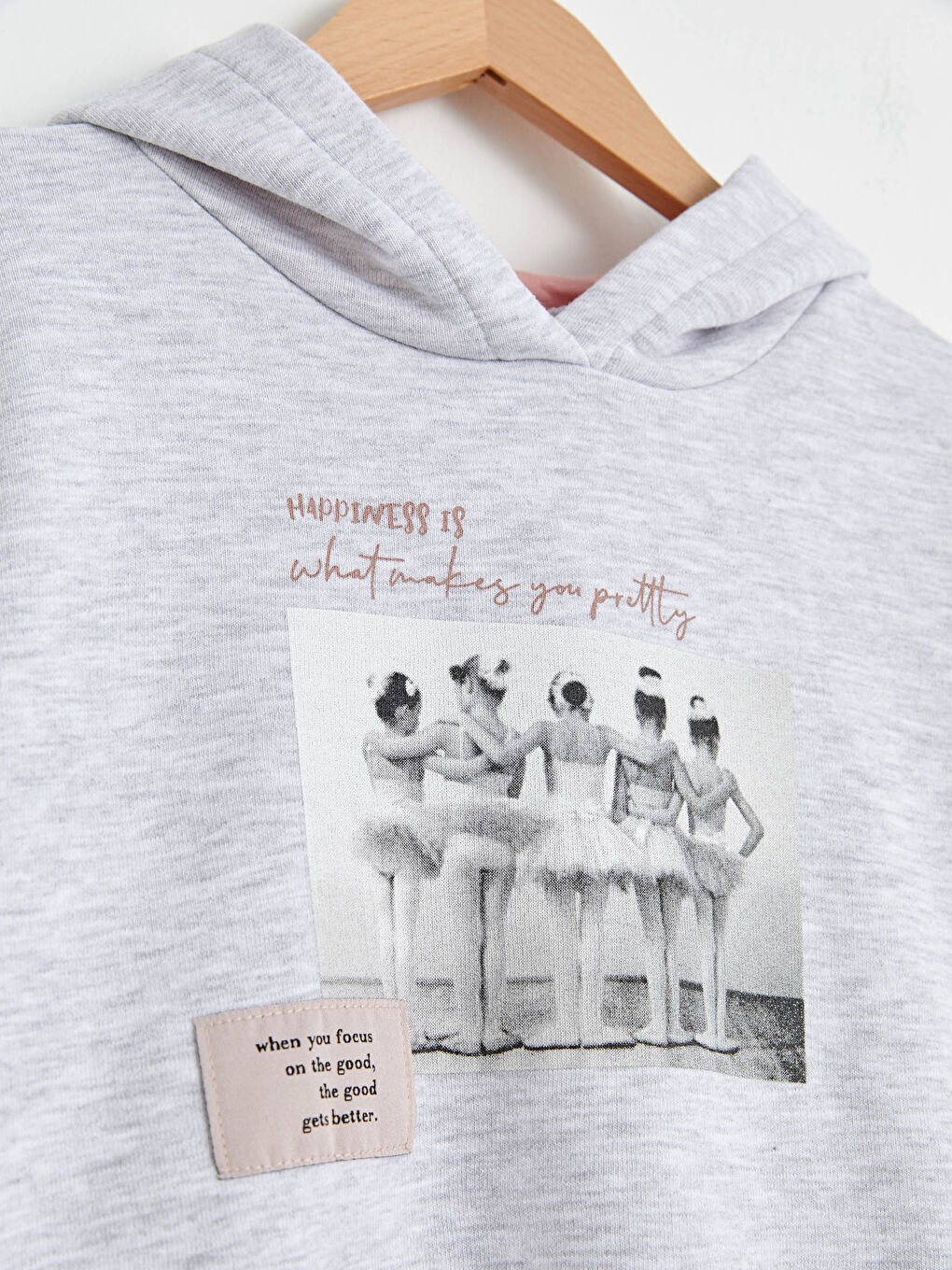 Hooded Ballerina Printed Long Sleeve Girls Sweatshirt-3