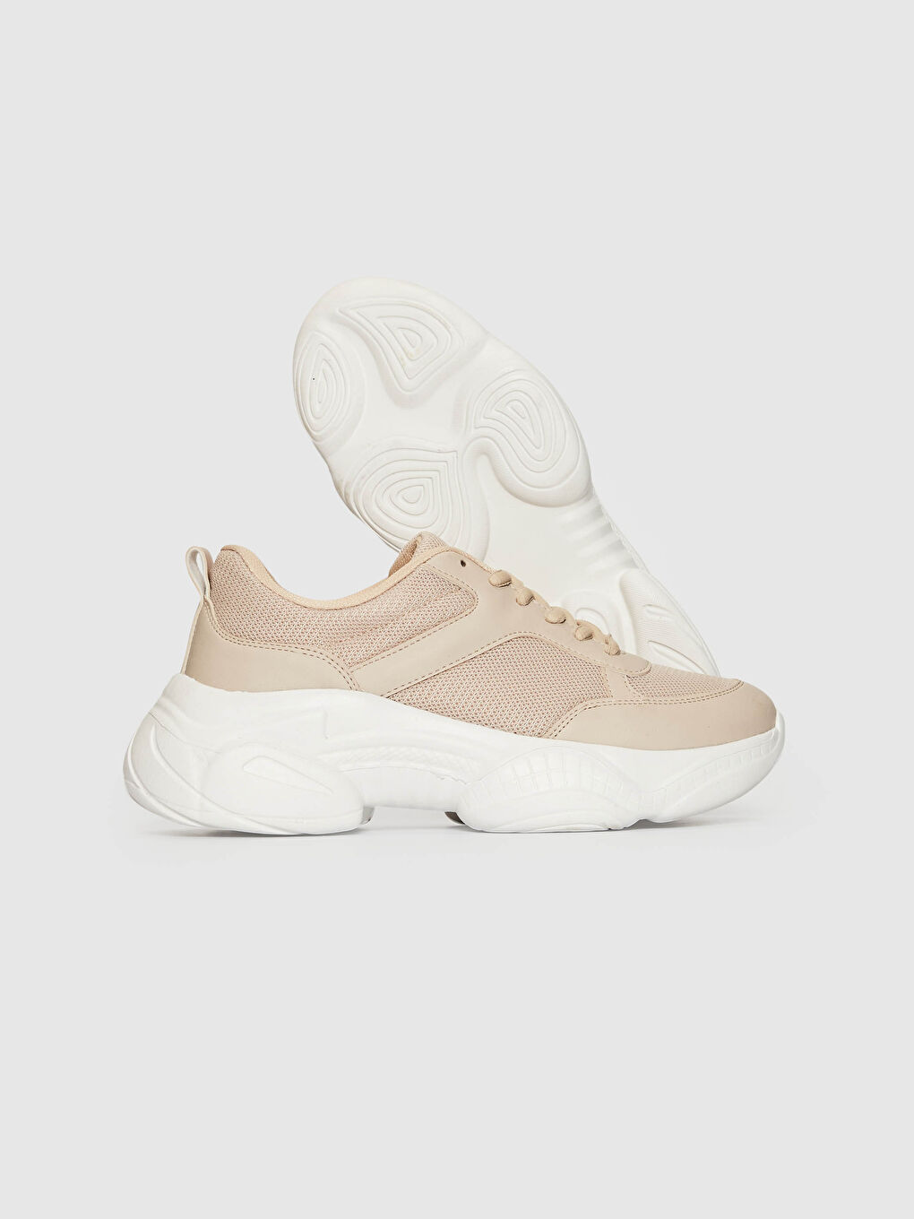 Bej File Detaylı Bağcıklı Kadın Spor Ayakkabı-3