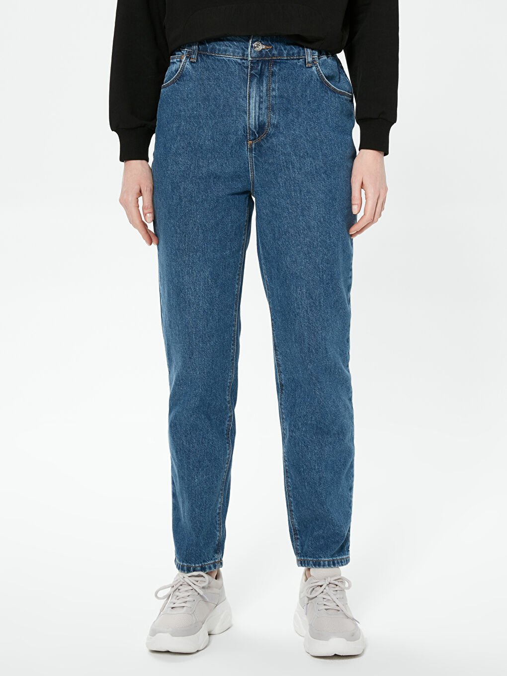 İndigo Yüksek Bel Mom Jean Pantolon-4