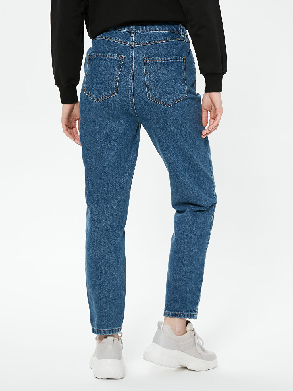 İndigo Yüksek Bel Mom Jean Pantolon-5