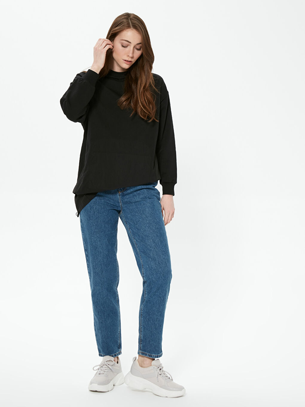 İndigo Yüksek Bel Mom Jean Pantolon