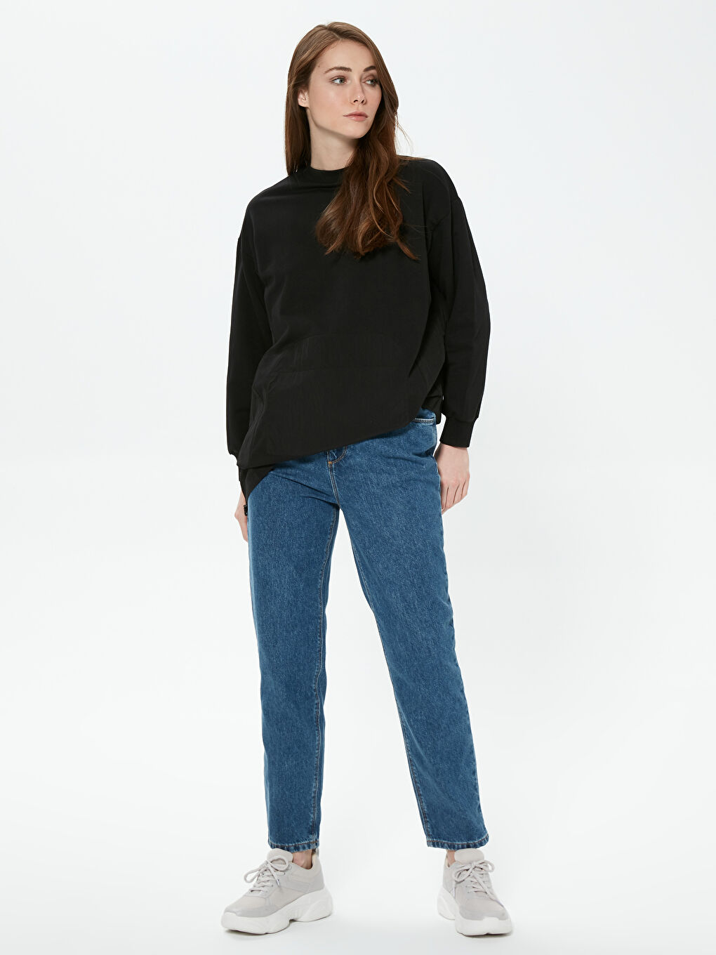 İndigo Yüksek Bel Mom Jean Pantolon-1