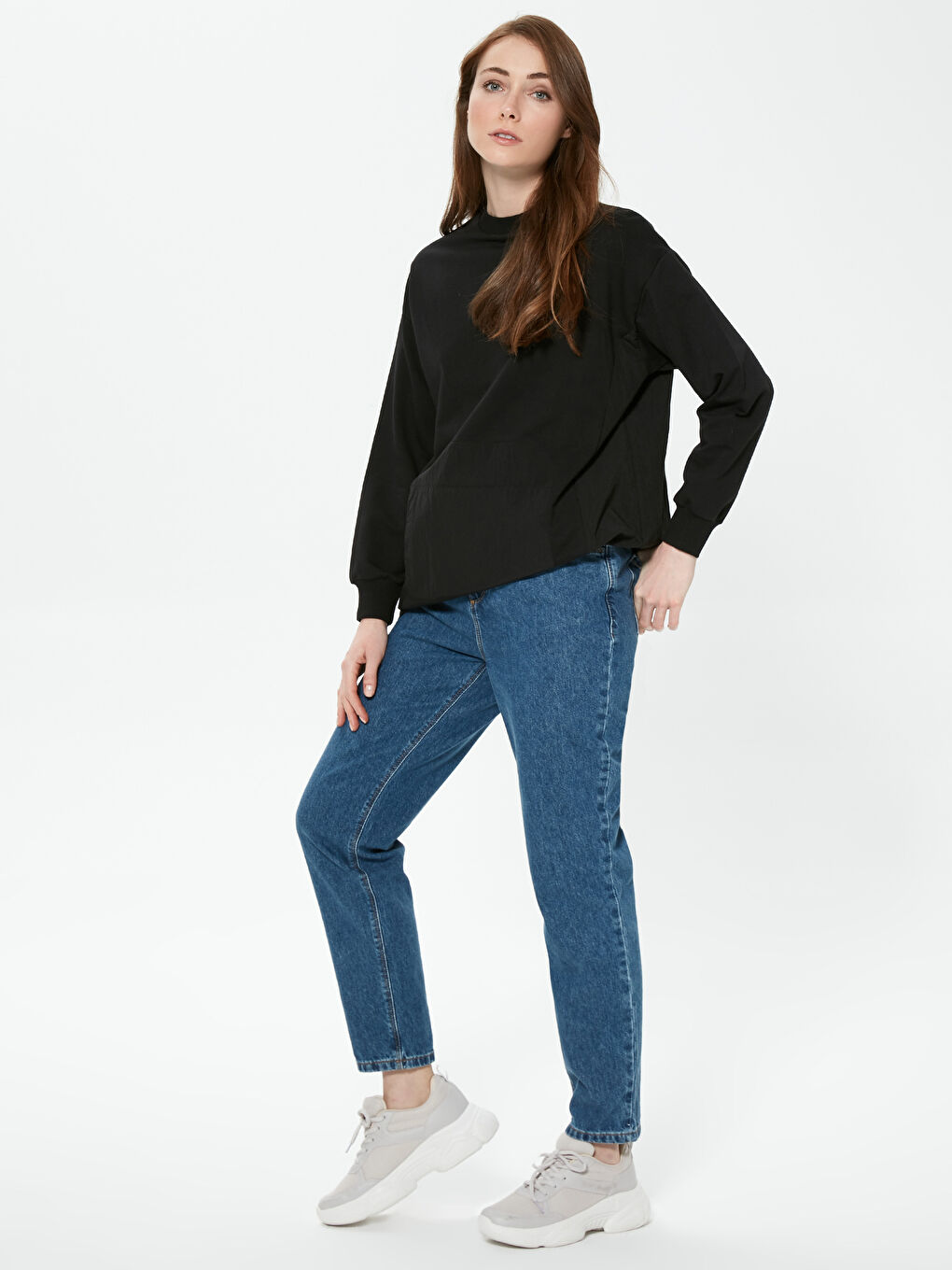 İndigo Yüksek Bel Mom Jean Pantolon-3