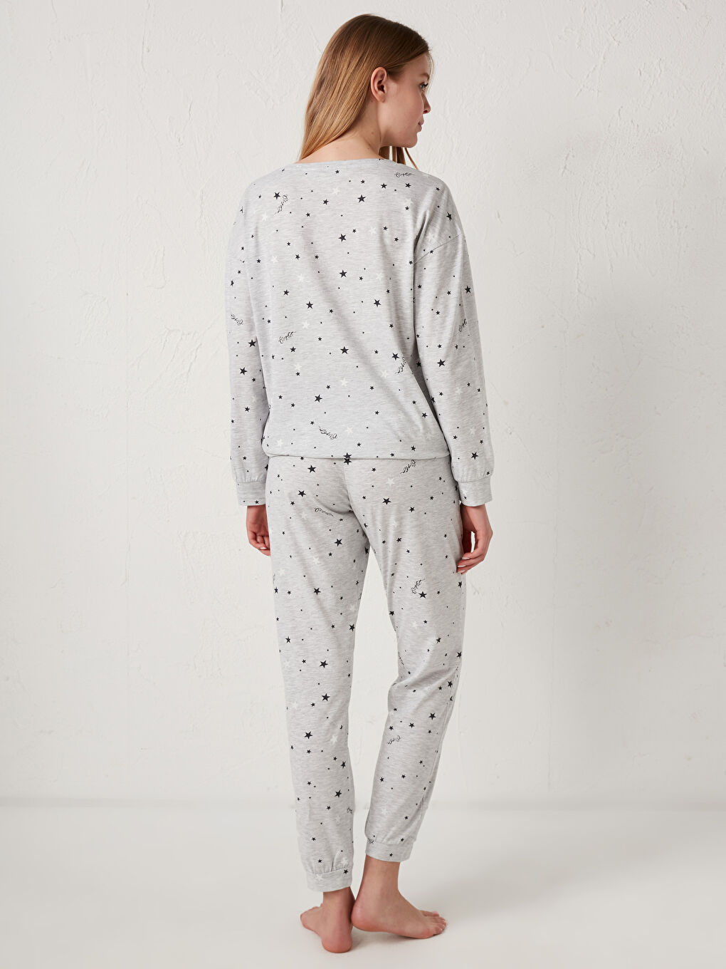 Gri Slogan Baskılı Pijama Takımı-4