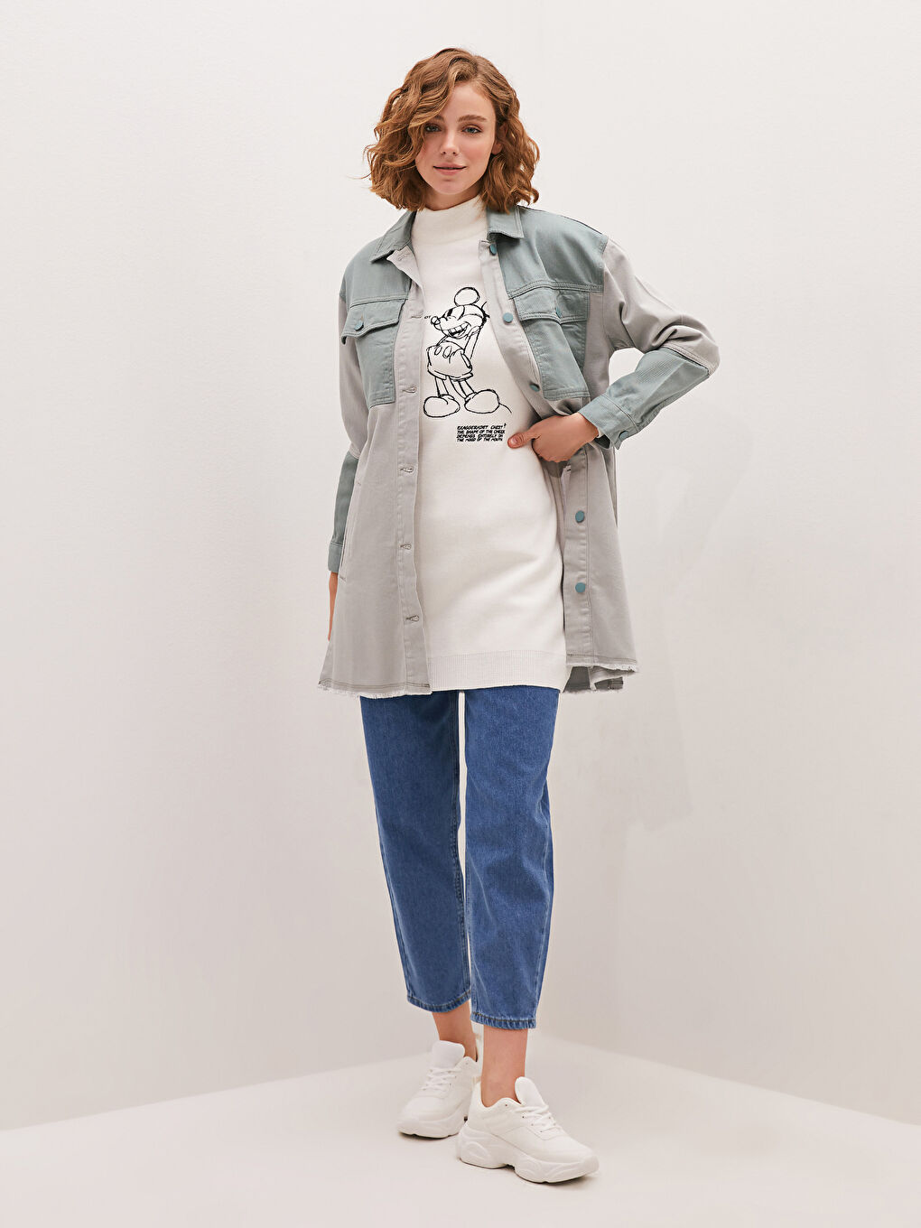 Half Turtleneck Mickey Mouse Printed Long Sleeve Women's Tunic-5