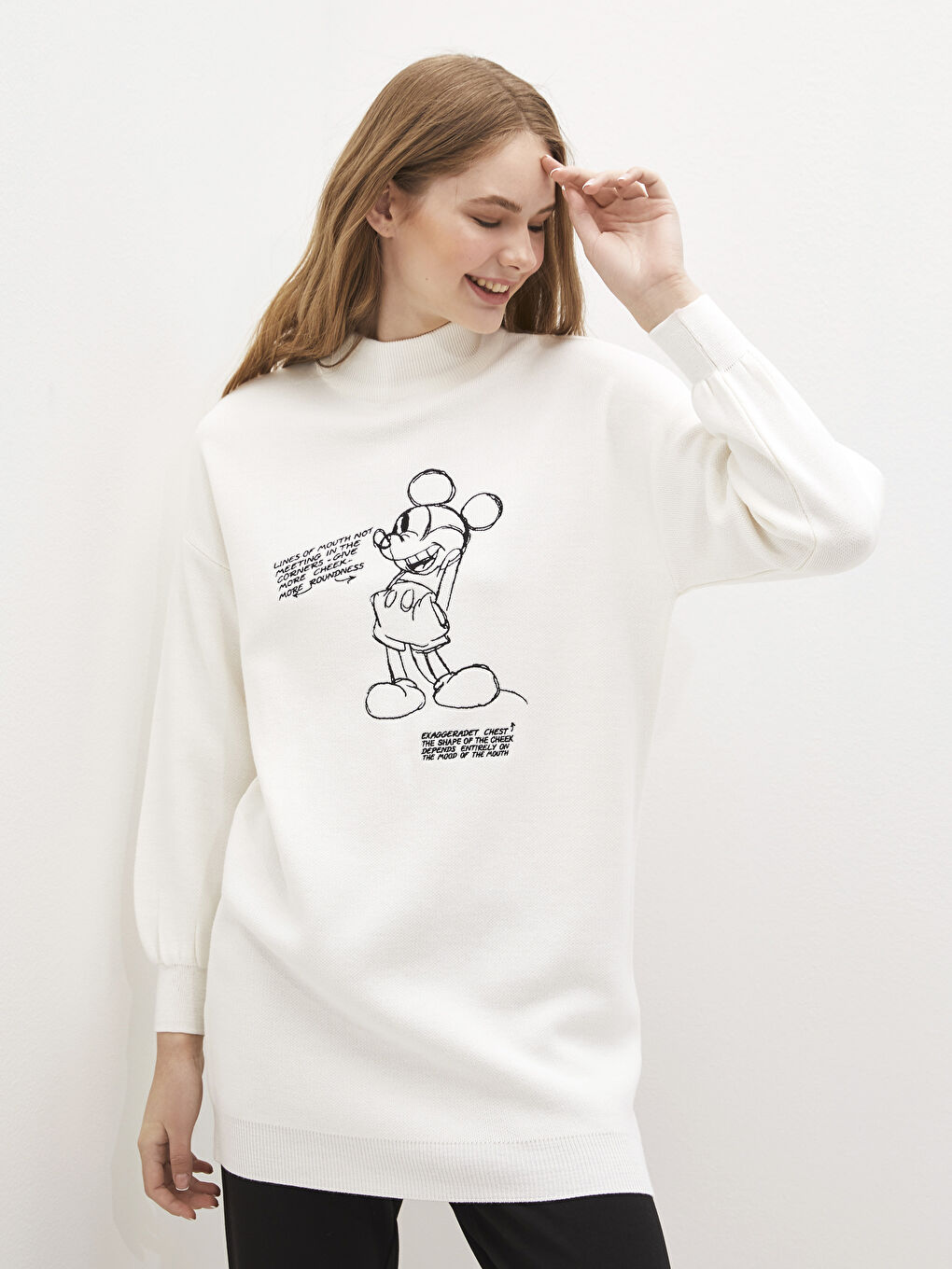 Half Turtleneck Mickey Mouse Printed Long Sleeve Women's Tunic-1