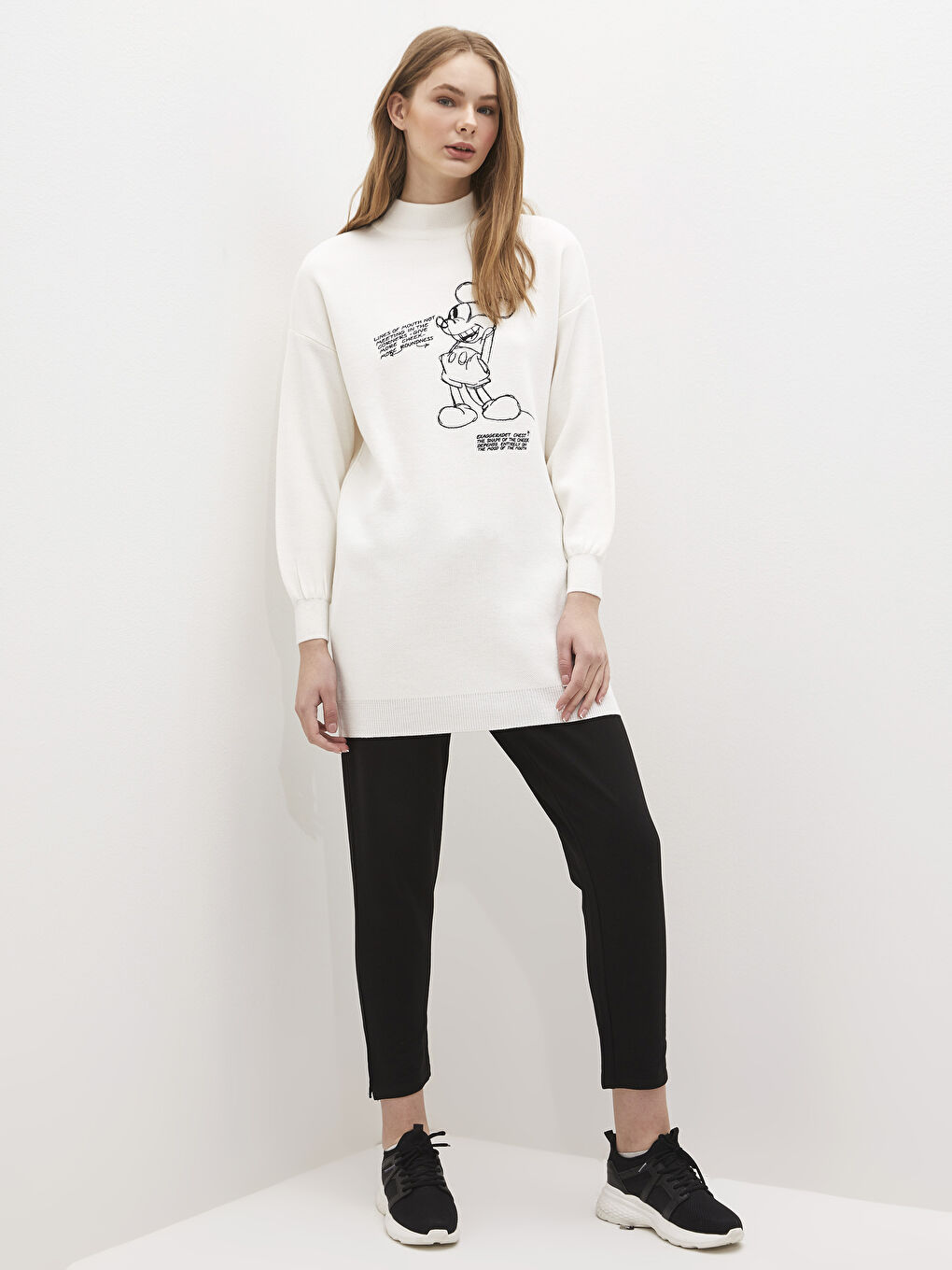 Half Turtleneck Mickey Mouse Printed Long Sleeve Women's Tunic-2