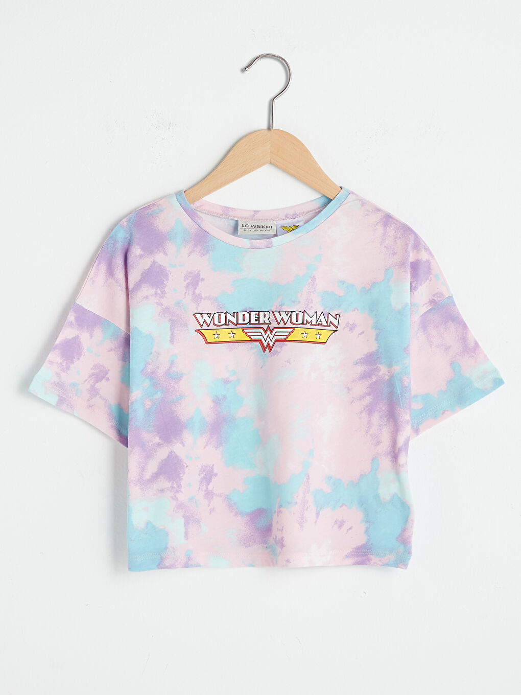 LCW Kids Crew Neck Wonder Woman Printed Short Sleeve Cotton Girls T-Shirt -S1BE45Z4-LT4
