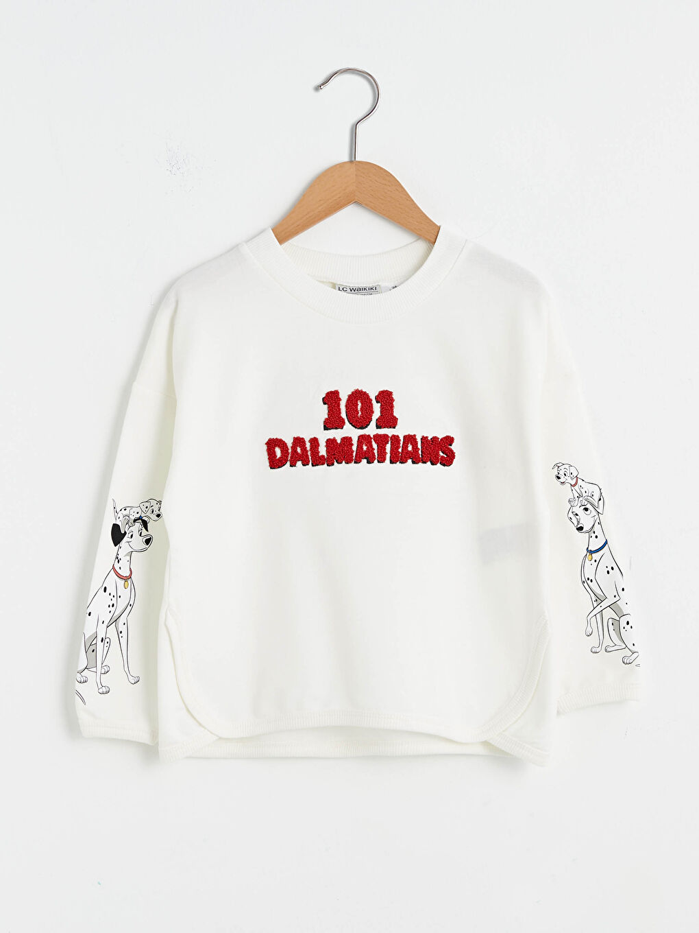 Ekru Bisiklet Yaka 101 Dalmaçya Baskılı Kız Çocuk Sweatshirt