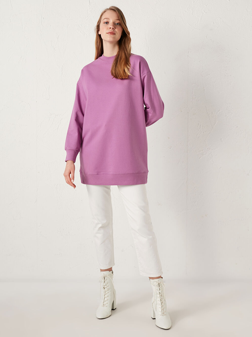 Crew Neck Oversize Women's Sweatshirt Tunic-2