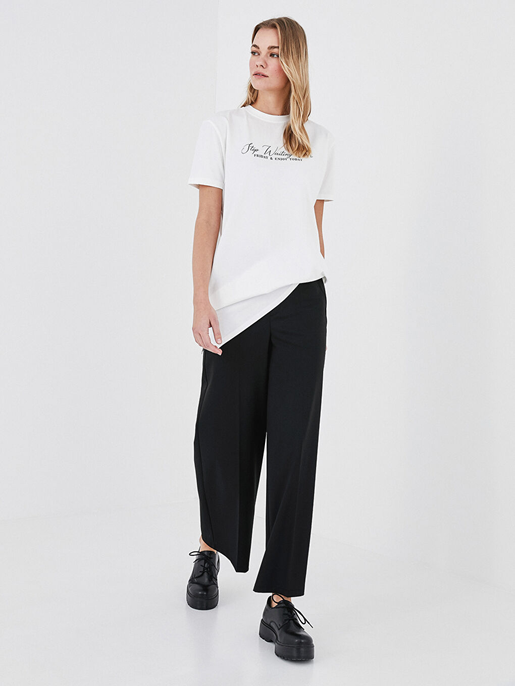 Elasticated Waist Wide Leg Trousers-4