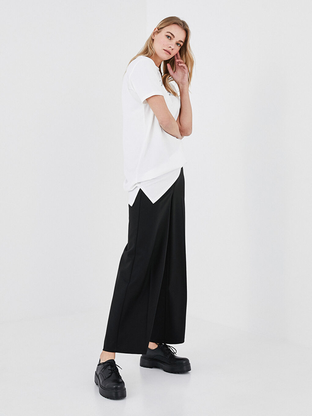 Elasticated Waist Wide Leg Trousers-1
