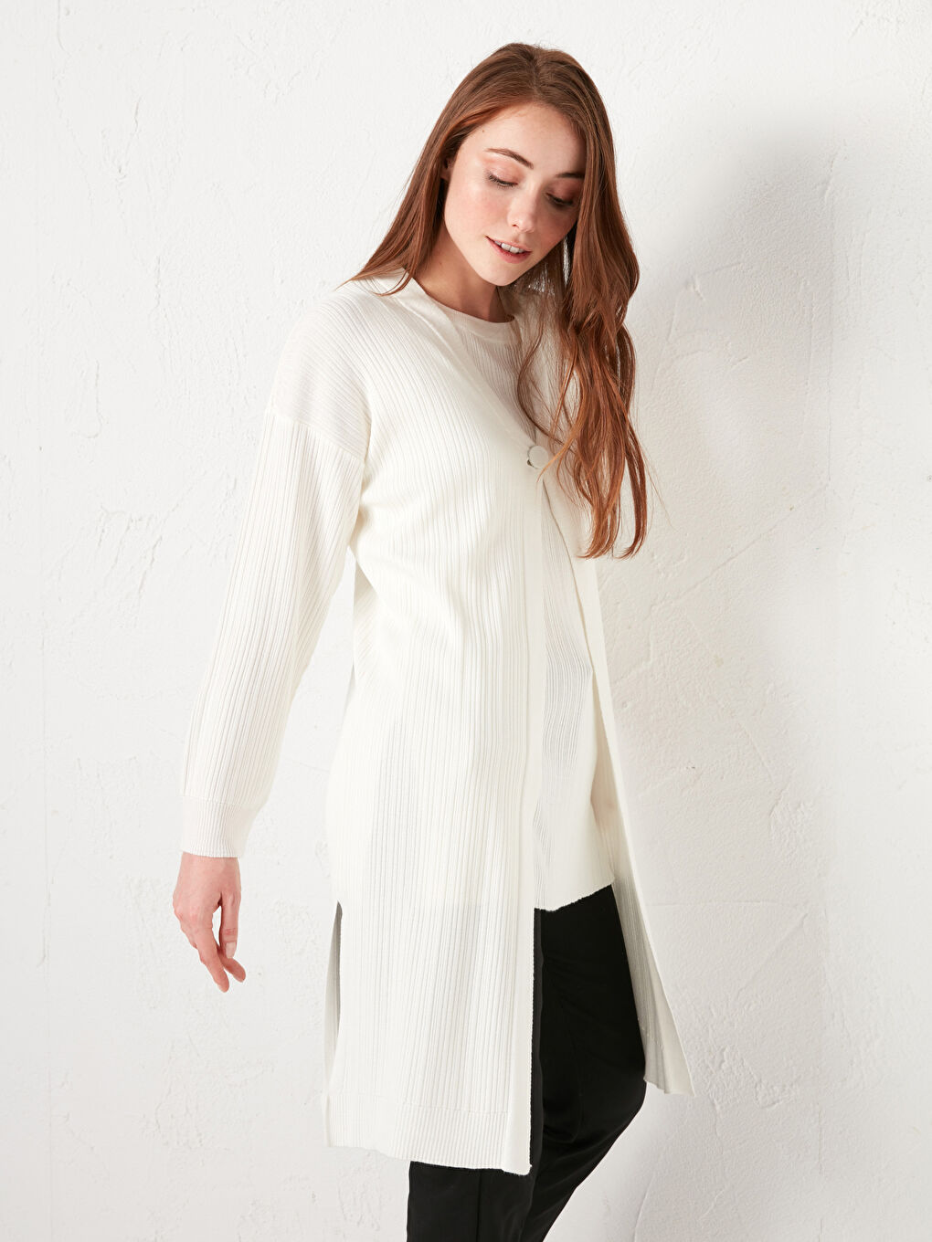 V Neck Plain Viscose Women Cardigan-2