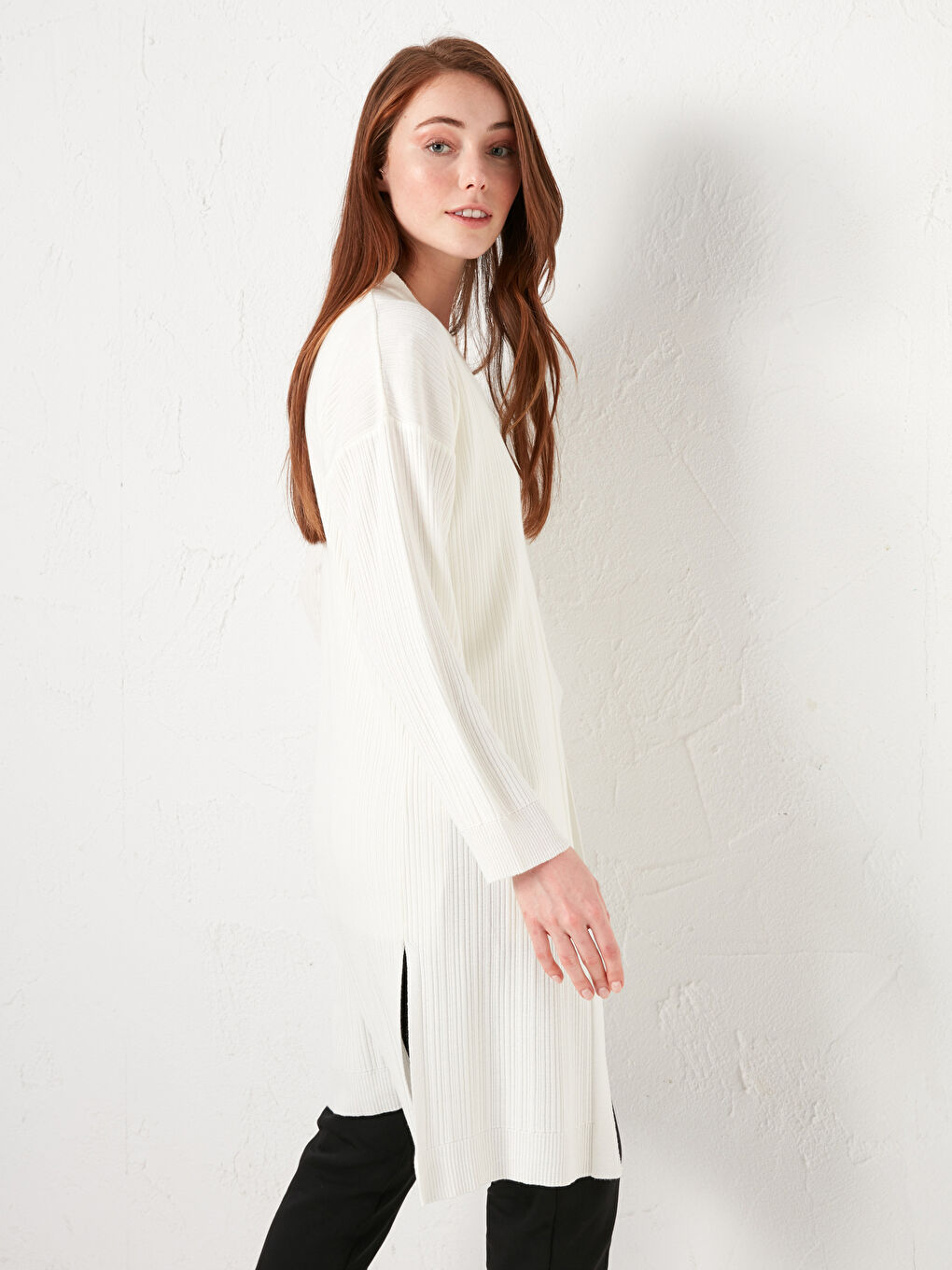 V Neck Plain Viscose Women Cardigan-3