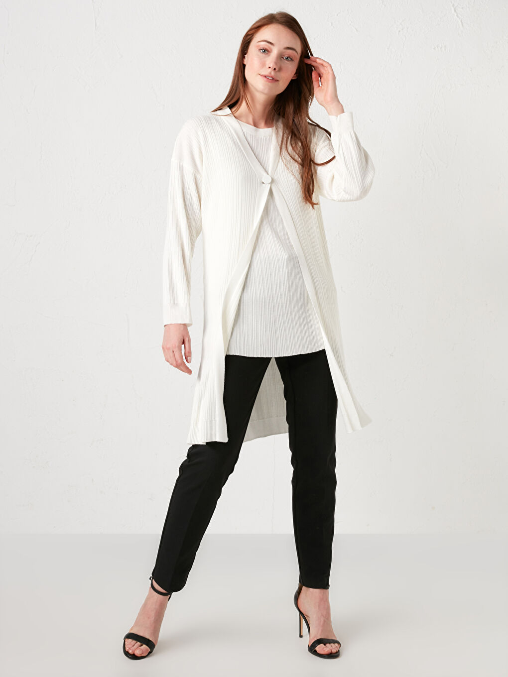 V Neck Plain Viscose Women Cardigan-4