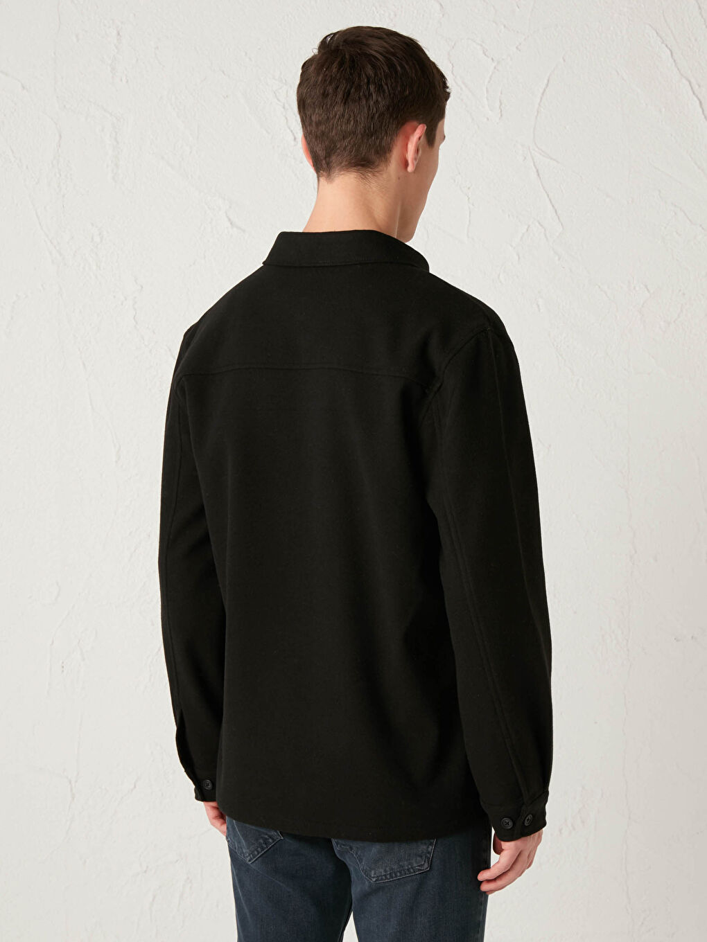 Siyah Slim Fit Uzun Kollu Kaşe Erkek Gömlek Ceket-3
