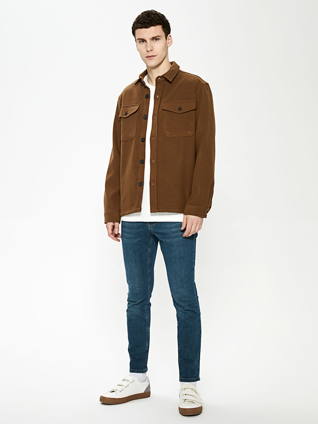 Kahverengi Slim Fit Uzun Kollu Kaşe Erkek Gömlek Ceket-2