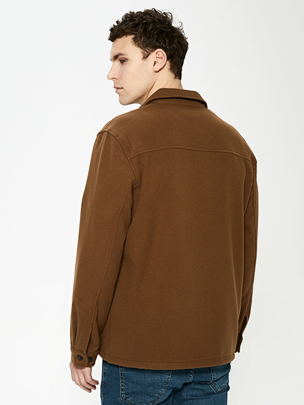 Kahverengi Slim Fit Uzun Kollu Kaşe Erkek Gömlek Ceket-4