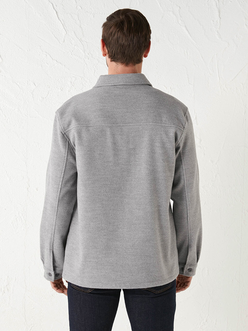 Gri Slim Fit Uzun Kollu Kaşe Erkek Gömlek Ceket-4