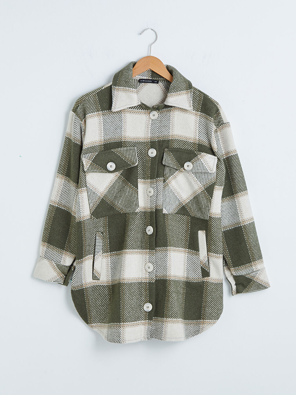 Pocket Detailed Plaid Long Sleeve Oversize Women's Shirt-5