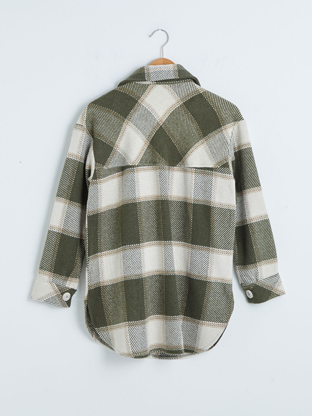 Pocket Detailed Plaid Long Sleeve Oversize Women's Shirt-7