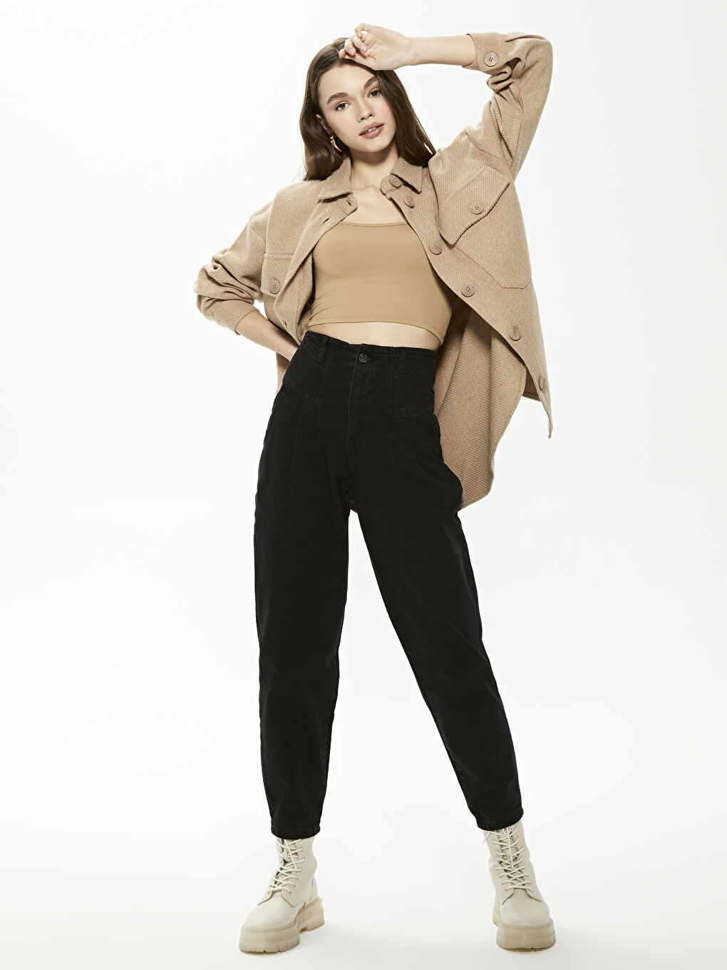 Рубашка Женская Оверсайз С Длинным Рукавом Прямого Кроя С Деталями Кармана-1