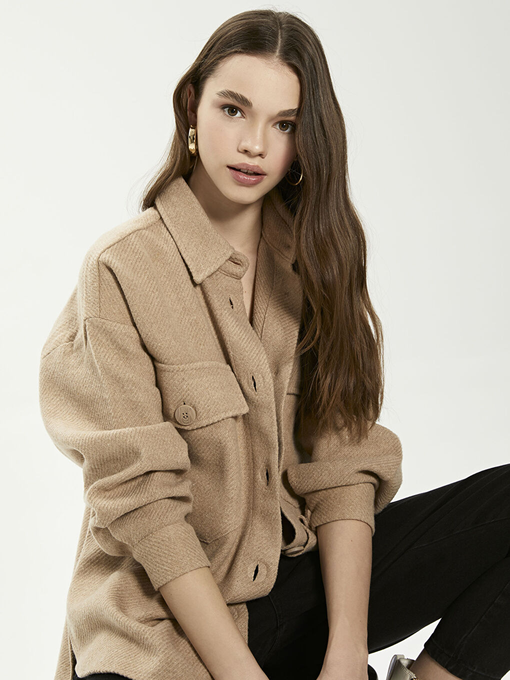 Рубашка Женская Оверсайз С Длинным Рукавом Прямого Кроя С Деталями Кармана-2