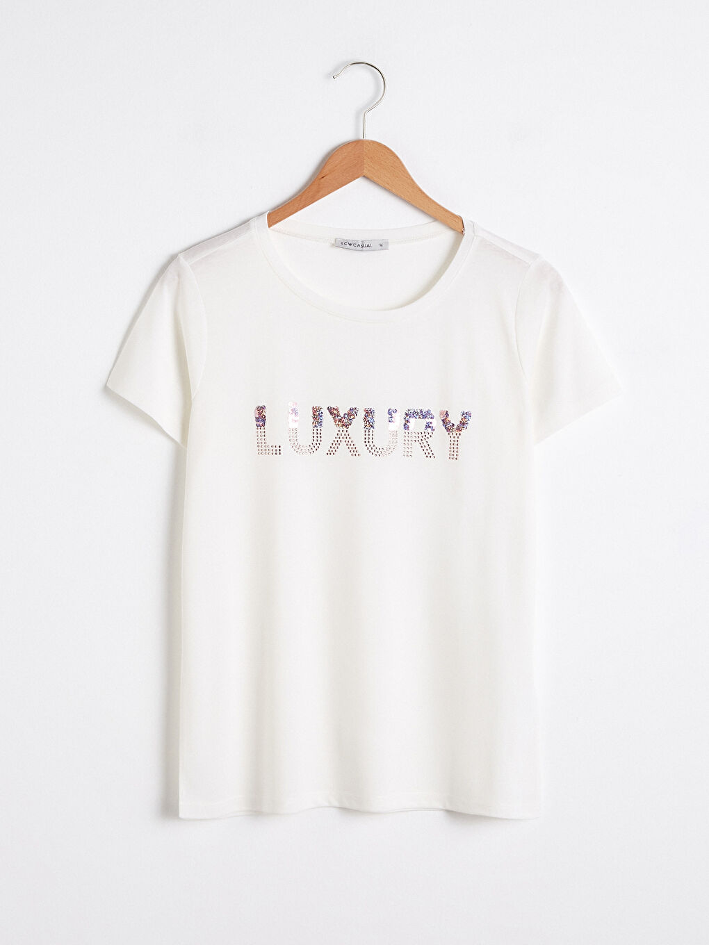 Ekru Slogan Baskılı Bisiklet Yaka Tişört-5