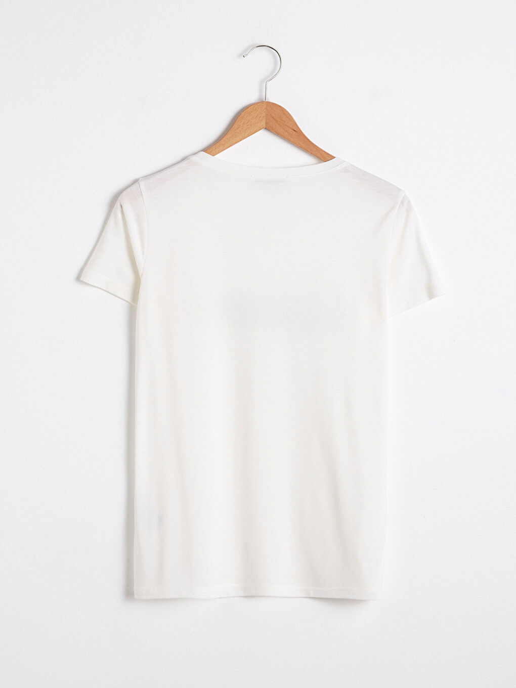 Ekru Slogan Baskılı Bisiklet Yaka Tişört-6