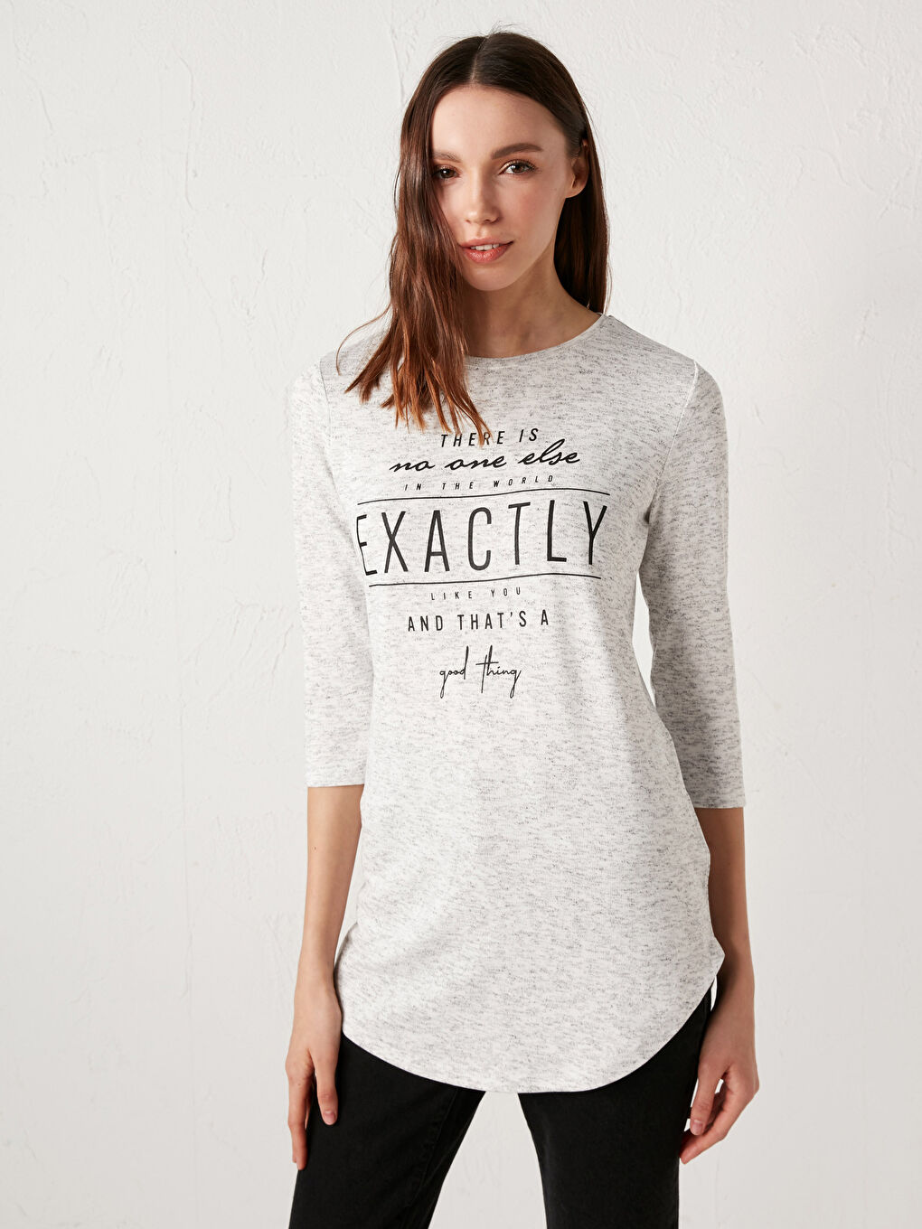 T-shirt imprimé avec slogan à col rond-1