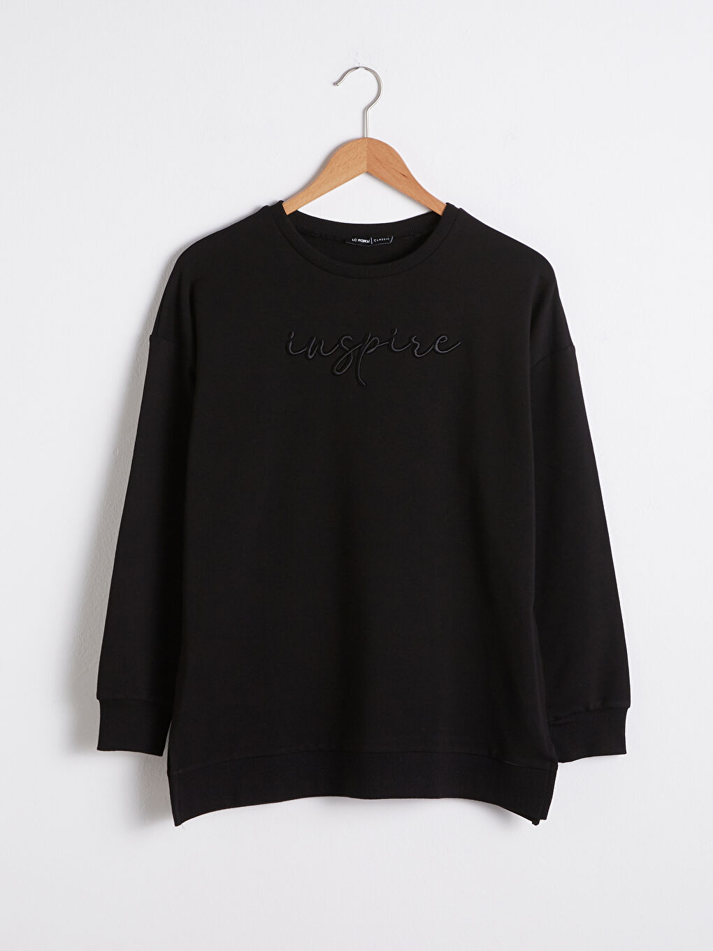 Siyah Bisiklet Yaka Slogan Nakışlı Sweatshirt-5