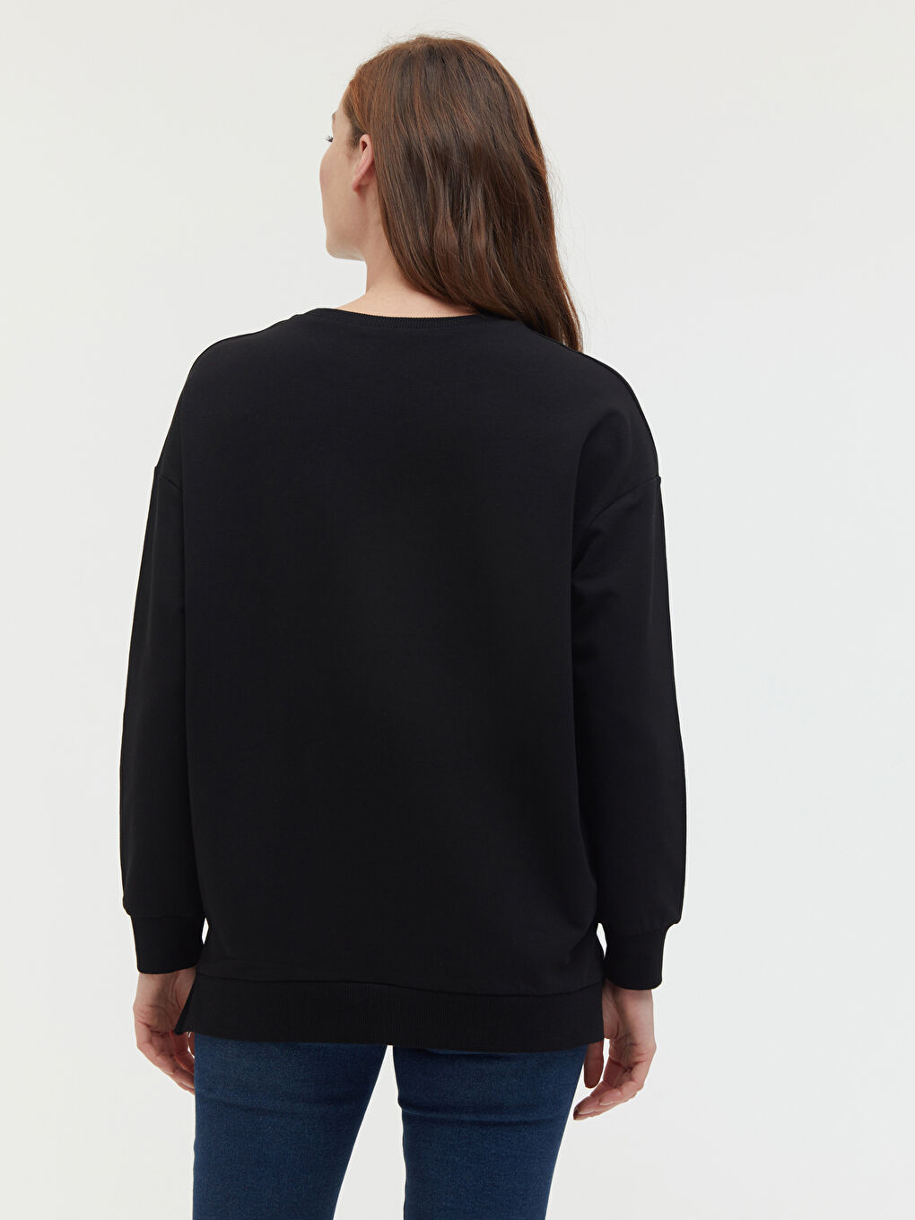 Siyah Bisiklet Yaka Slogan Nakışlı Sweatshirt-3