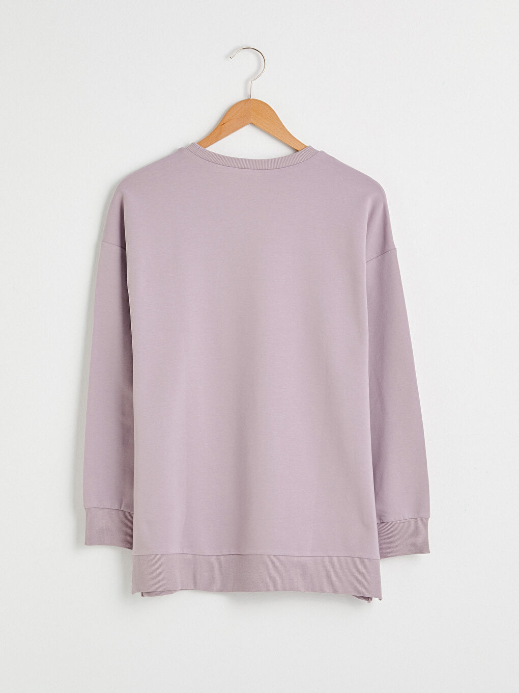 LCWAIKIKI Basic Mat Lila Bisiklet Yaka Çiçek Desenli Sweatshirt - 7