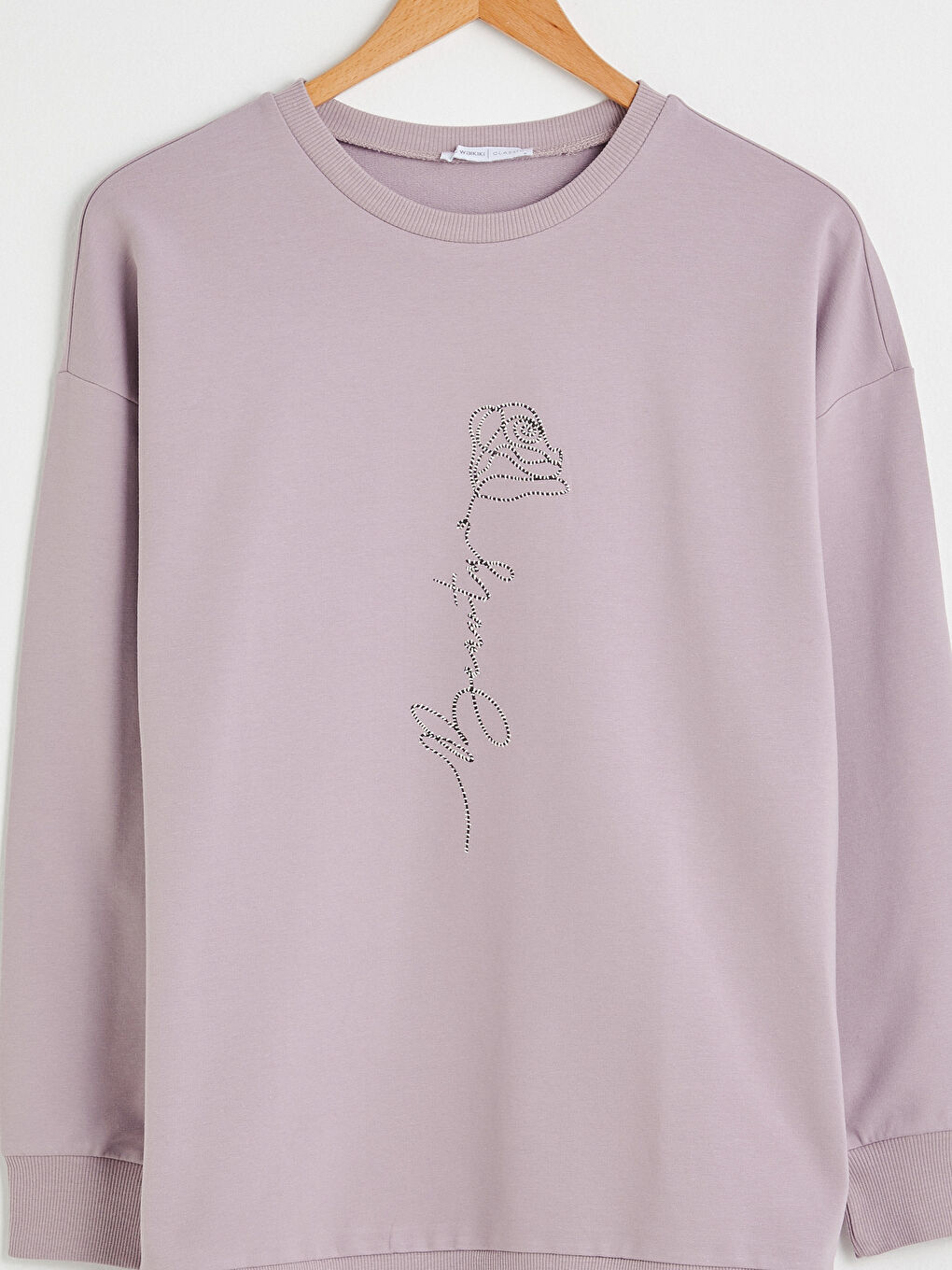 LCWAIKIKI Basic Mat Lila Bisiklet Yaka Çiçek Desenli Sweatshirt - 8