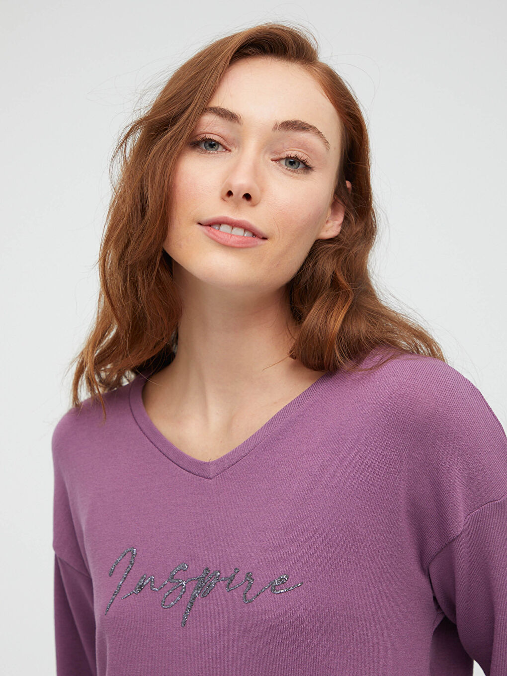 T-shirt pour Femmes à Imprimé Lettre avec Encolure en V