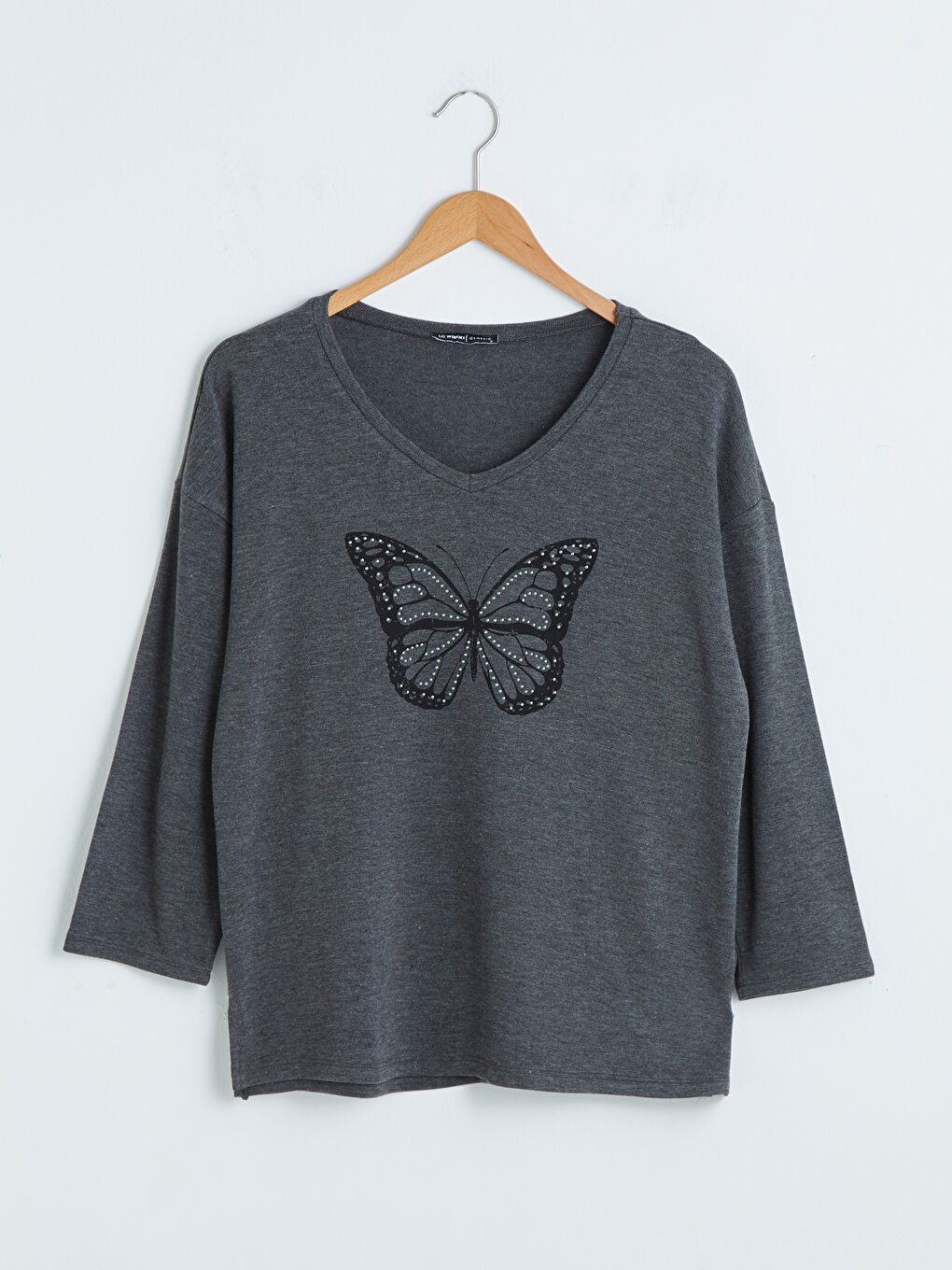 Футболка з V-подібним вирізом із принтом кам'яного метелика-5