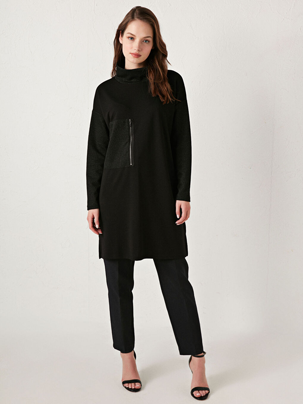 Turtleneck Zipper Detailed Tunic-1