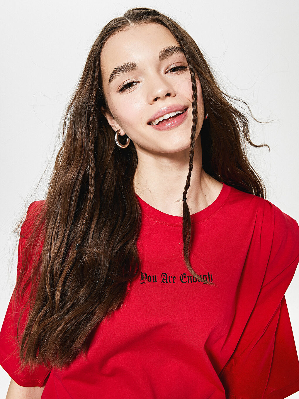 T-shirt imprimé avec slogan à col rond-1