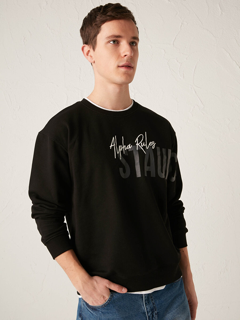 Crew Neck Long Sleeve Printed Men's Sweatshirt