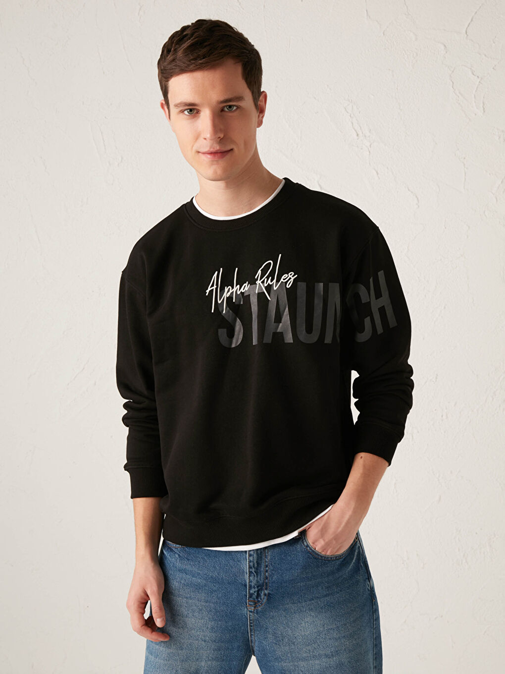 Crew Neck Long Sleeve Printed Men's Sweatshirt-1