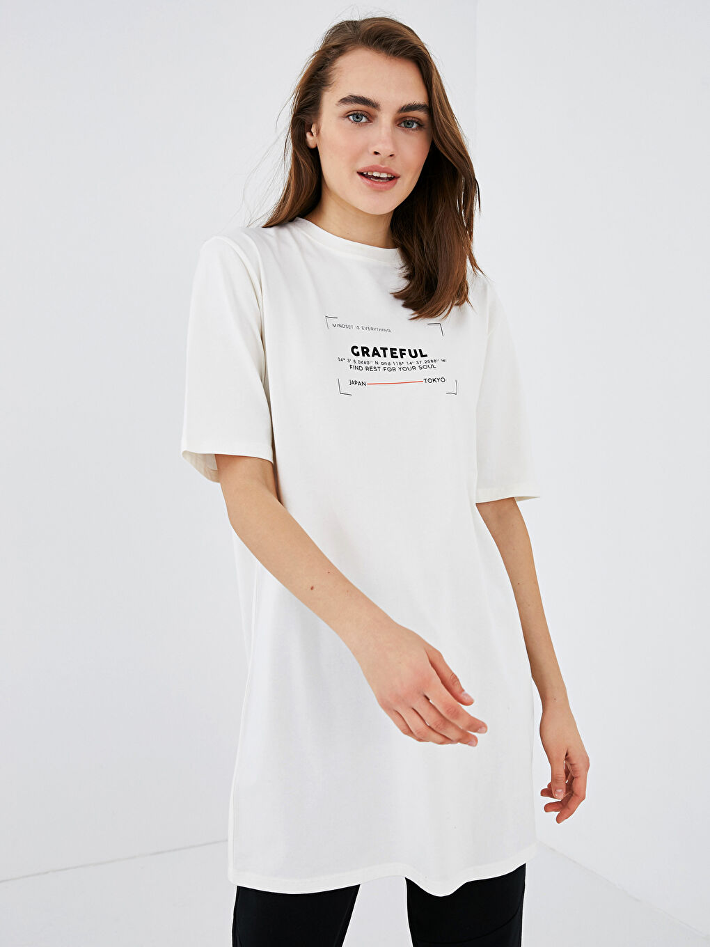 Slogan Printed Crew Neck Tunic