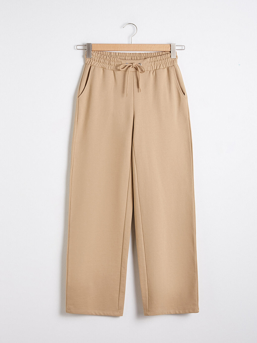 Bej Beli Lastikli Eşofman Alt-3