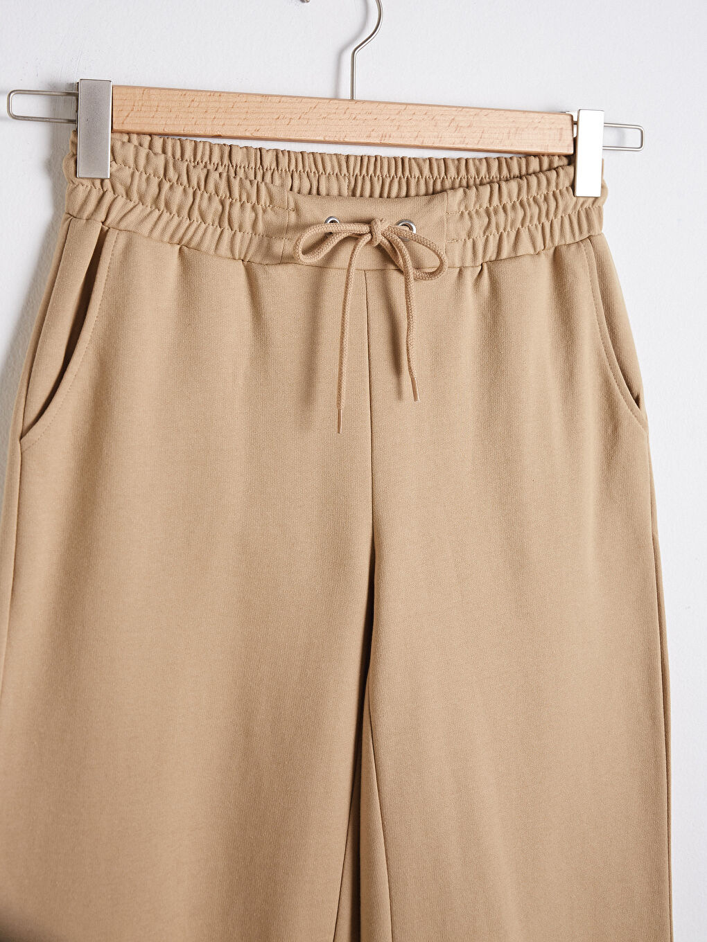 Bej Beli Lastikli Eşofman Alt-5