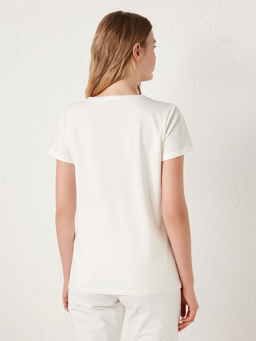 Beyaz Slogan Baskılı Bisiklet Yaka Tişört-9